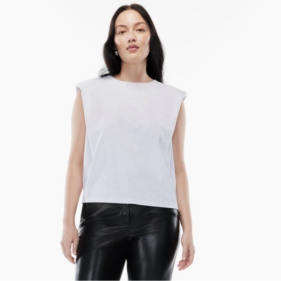 Babaton Shoulder Pad Tank in Heather Cloud White - Picture 2 of 5